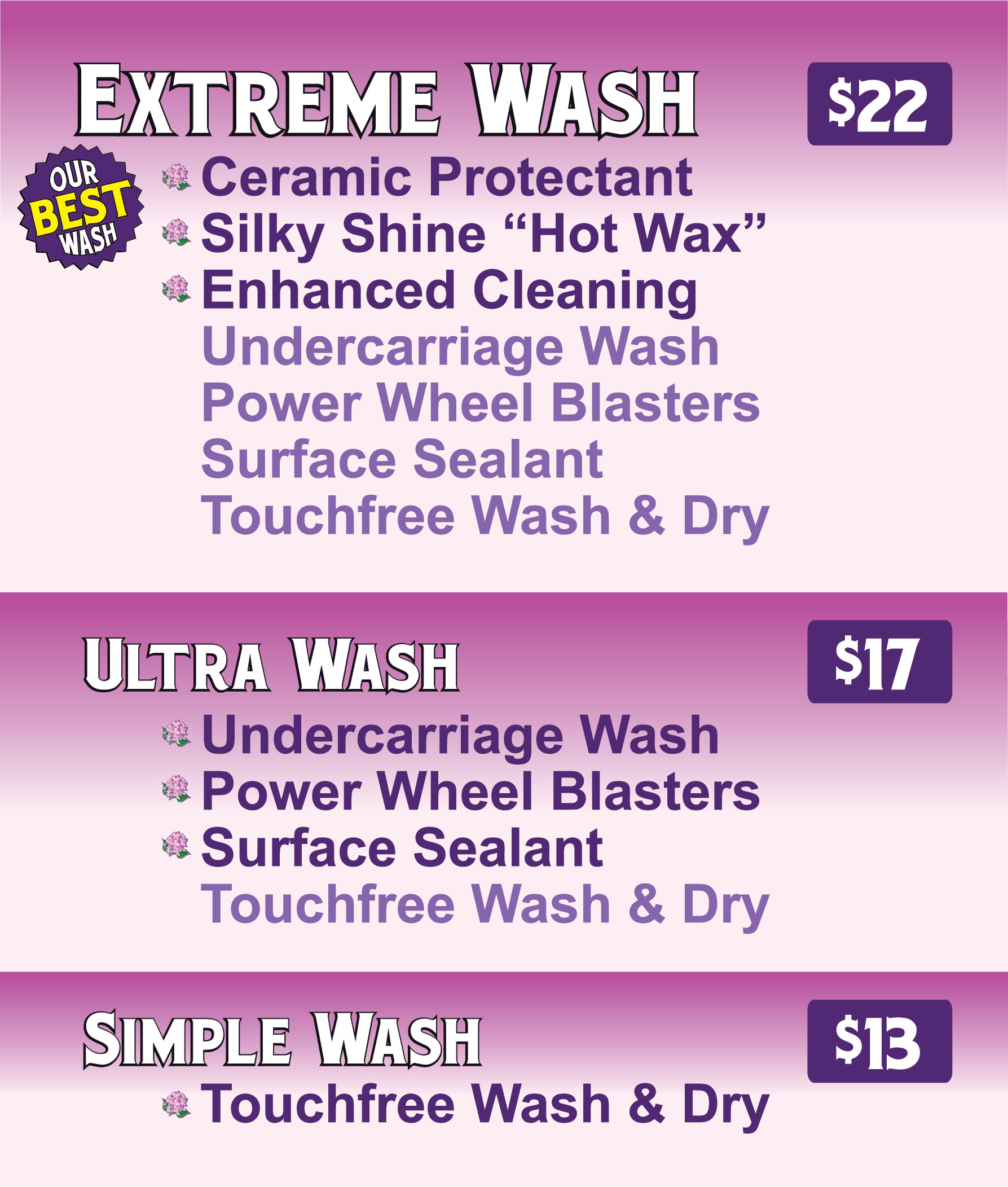Pricing Menu